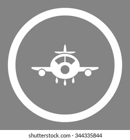 Aircraft vector icon. Style is flat rounded symbol, white color, rounded angles, gray background.