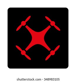 Aircraft vector icon. Style is flat rounded square button, intensive red and black colors, white background.