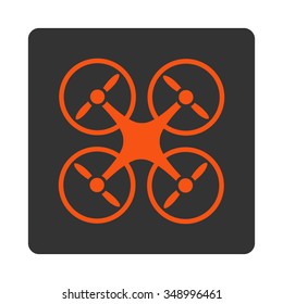 Aircraft vector icon. Style is flat rounded square button, orange and gray colors, white background.
