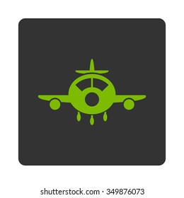 Aircraft vector icon. Style is flat rounded square button, eco green and gray colors, white background.