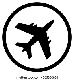 Aircraft vector icon. Style is flat circled symbol, black color, rounded angles, white background.