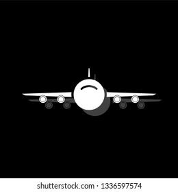 Aircraft. White flat simple icon with shadow