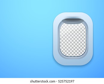 Aircraft window. Plane porthole isolated with place for your text. Vector illustration.