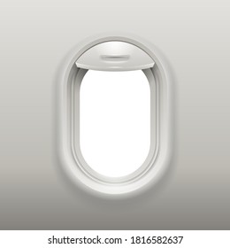 Aircraft window realistic mock-up - element or fuselage of airplane - air flight tourism 