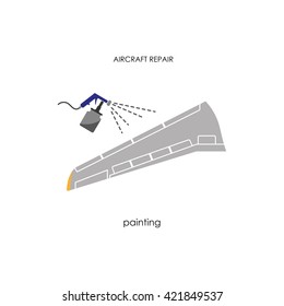 Aircraft wing painting. Repair and maintenance aircraft. Vector illustration 