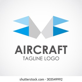 Aircraft wing triangle origami abstract vector logo design template business fly icon corporate identity symbol concept
