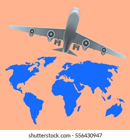 aircraft and the world on a pink background