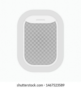 Aircraft,airplane windows with cloudy blue sky outside. Travel or tourism concept. Vector illustration in flat style. EPS 10.