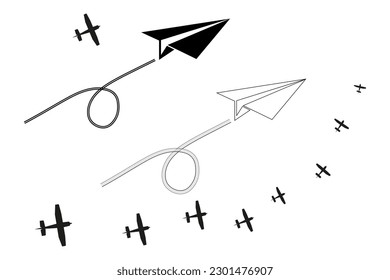 aircraft.set. hand drawn.vector illustration. logo, printing on invitations, congratulations, wallpapers, packaging, textiles. 