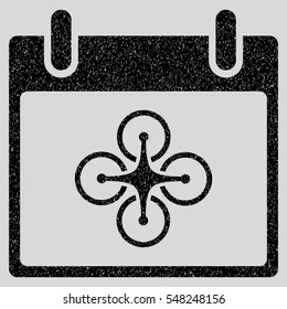 Airdrone Calendar Day grainy textured icon for overlay watermark stamps. Flat symbol with unclean texture. Dotted vector black ink rubber seal stamp with grunge design on a light gray background.