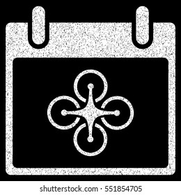 Airdrone Calendar Day grainy textured icon for overlay watermark stamps. Flat symbol with dirty texture. Dotted vector white ink rubber seal stamp with grunge design on a black background.