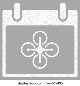 Airdrone Calendar Day grainy textured icon for overlay watermark stamps. Flat symbol with dust texture. Dotted vector white ink rubber seal stamp with grunge design on a silver background.