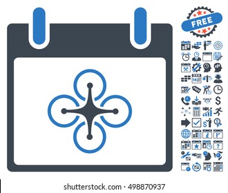 Airdrone Calendar Day icon with bonus calendar and time management pictures. Vector illustration style is flat iconic symbols, smooth blue, white background.