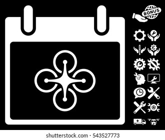 Airdrone Calendar Day pictograph with bonus options pictures. Vector illustration style is flat iconic symbols, white, black background.