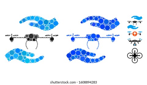 Airdrone care hands composition of circle elements in different sizes and color tinges, based on airdrone care hands icon. Vector circle elements are combined into blue collage.