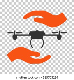 Airdrone Care Hands EPS vector icon. Illustration style is flat iconic bicolor orange and gray symbol.