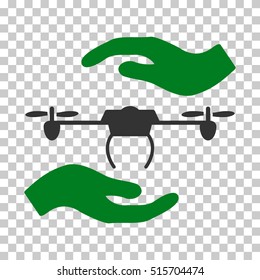 Airdrone Care Hands EPS vector pictogram. Illustration style is flat iconic bicolor green and gray symbol.