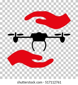 Airdrone Care Hands EPS vector pictograph. Illustration style is flat iconic bicolor intensive red and black symbol.