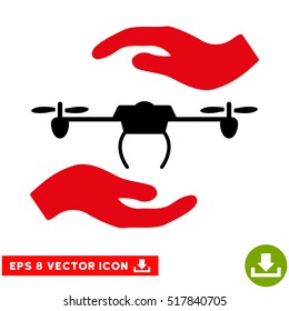 Airdrone Care Hands EPS vector pictogram. Illustration style is flat iconic bicolor intensive red and black symbol on white background.