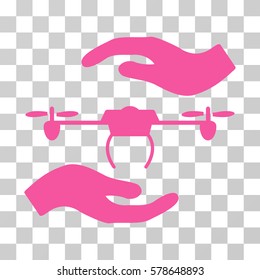 Airdrone Care Hands icon. Vector illustration style is flat iconic symbol, pink color, transparent background. Designed for web and software interfaces.