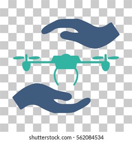 Airdrone Care Hands vector icon. Illustration style is flat iconic bicolor cobalt and cyan symbol on a transparent background.