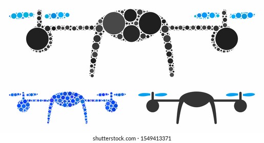 Airdrone composition of filled circles in various sizes and color tones, based on airdrone icon. Vector small circles are composed into blue composition.