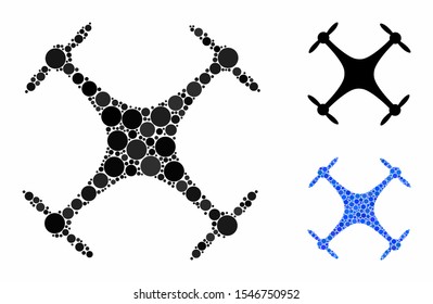 Airdrone composition of round dots in various sizes and color hues, based on airdrone icon. Vector round dots are united into blue composition. Dotted airdrone icon in usual and blue versions.