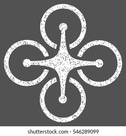 Airdrone grainy textured icon for overlay watermark stamps. Flat symbol with dust texture. Dotted vector white ink rubber seal stamp with grunge design on a gray background.
