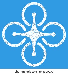 Airdrone grainy textured icon for overlay watermark stamps. Flat symbol with unclean texture. Dotted vector white ink rubber seal stamp with grunge design on a blue background.