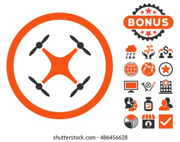 Airdrone icon with bonus design elements. Vector illustration style is flat iconic bicolor symbols, orange and gray colors, white background.