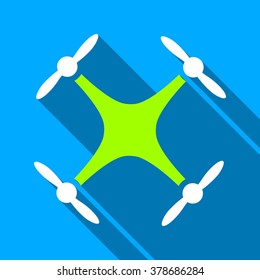 Airdrone long shadow vector icon. Style is a flat light symbol with rounded angles on a blue square background.