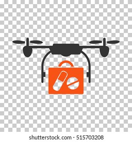 Airdrone Pharmacy Delivery EPS vector pictogram. Illustration style is flat iconic bicolor orange and gray symbol.