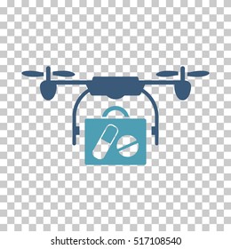 Airdrone Pharmacy Delivery EPS vector icon. Illustration style is flat iconic bicolor cyan and blue symbol.