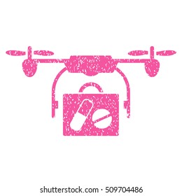 Airdrone Pharmacy Delivery grainy textured icon for overlay watermark stamps. Flat symbol with scratched texture. Dotted vector pink ink rubber seal stamp with grunge design on a white background.