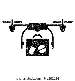 Airdrone Pharmacy Delivery grainy textured icon for overlay watermark stamps. Flat symbol with dust texture. Dotted vector black ink rubber seal stamp with grunge design on a white background.