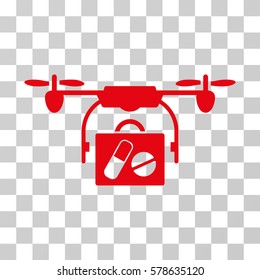 Airdrone Pharmacy Delivery icon. Vector illustration style is flat iconic symbol, red color, transparent background. Designed for web and software interfaces.
