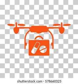 Airdrone Pharmacy Delivery icon. Vector illustration style is flat iconic symbol, orange color, transparent background. Designed for web and software interfaces.