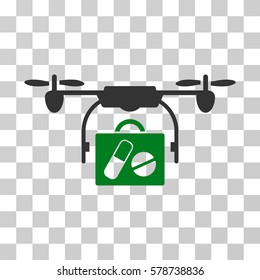 Airdrone Pharmacy Delivery icon. Vector illustration style is flat iconic bicolor symbol, green and gray colors, transparent background. Designed for web and software interfaces.