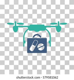 Airdrone Pharmacy Delivery icon. Vector illustration style is flat iconic bicolor symbol, cobalt and cyan colors, transparent background. Designed for web and software interfaces.