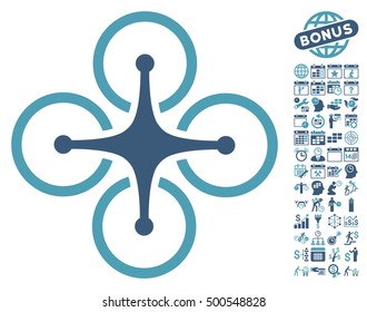 Airdrone pictograph with bonus calendar and time service pictures. Vector illustration style is flat iconic symbols, cyan and blue colors, white background.