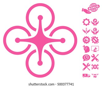 Airdrone pictograph with bonus tools pictograph collection. Vector illustration style is flat iconic symbols, pink color, white background.