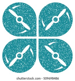 Airdrone Screws Rotation grainy textured icon for overlay watermark stamps. Flat symbol with dirty texture. Dotted vector soft blue ink rubber seal stamp with grunge design on a white background.