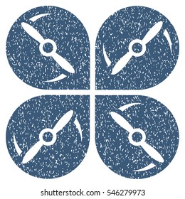 Airdrone Screws Rotation grainy textured icon for overlay watermark stamps. Flat symbol with scratched texture. Dotted vector blue ink rubber seal stamp with grunge design on a white background.