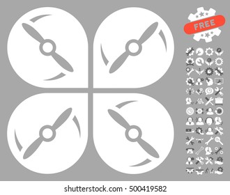 Airdrone Screws Rotation icon with bonus options pictures. Vector illustration style is flat iconic symbols, dark gray and white colors, silver background.