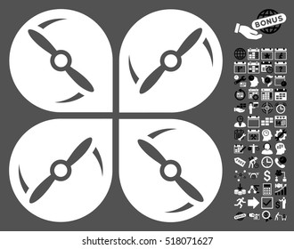 Airdrone Screws Rotation icon with bonus calendar and time service symbols. Vector illustration style is flat iconic symbols, black and white colors, gray background.
