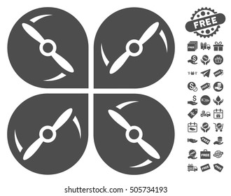 Airdrone Screws Rotation icon with free bonus clip art. Vector illustration style is flat iconic symbols, gray color, white background.