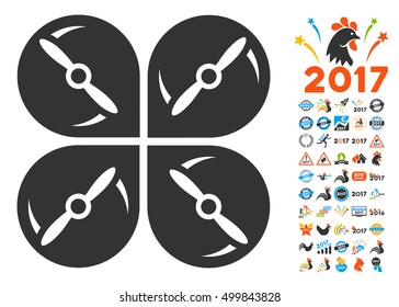 Airdrone Screws Rotation pictograph with bonus 2017 new year pictures. Vector illustration style is flat iconic symbols, blue and gray colors, white background.