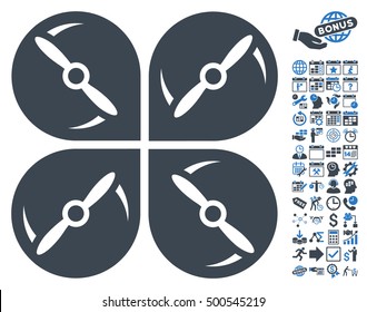 Airdrone Screws Rotation pictograph with bonus calendar and time management design elements. Vector illustration style is flat iconic symbols, smooth blue colors, white background.