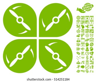 Airdrone Screws Rotation pictograph with bonus calendar and time service pictograms. Vector illustration style is flat iconic symbols, eco green color, white background.