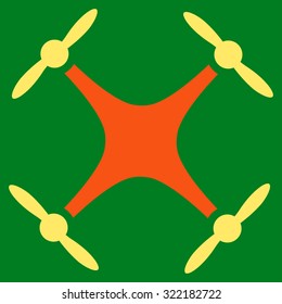 Airdrone vector icon. Style is bicolor flat symbol, orange and yellow colors, rounded angles, green background.